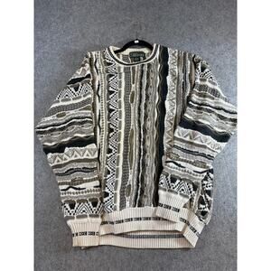VINTAGE 90s Croft Barrow Mens Coogi Style Sweater Gray Geometric Jumper Large